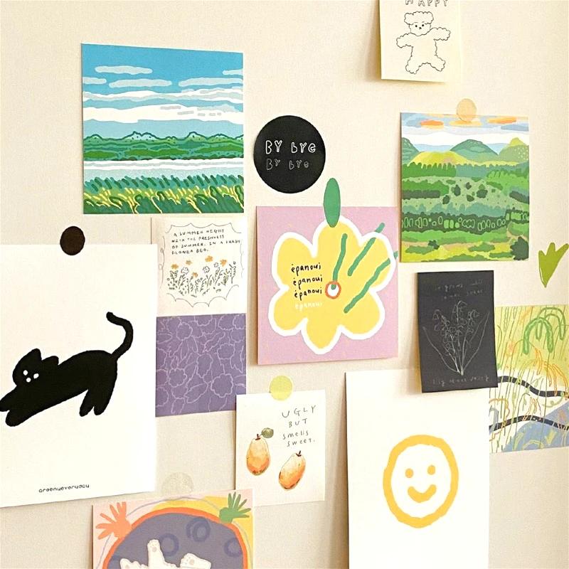 장 카드 양면 핸드 페인팅, 쓰기 가능한 사각형 Metope 엽서, 작은 포스터 노트북 사진 소품 벽 스티커, 5 개